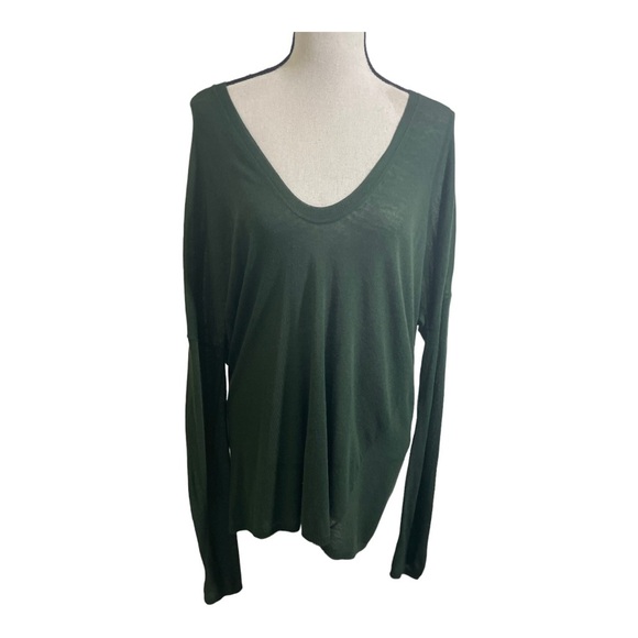 Vince women round neckline plunge viscose wool lightweight sweater green large - Picture 1 of 11